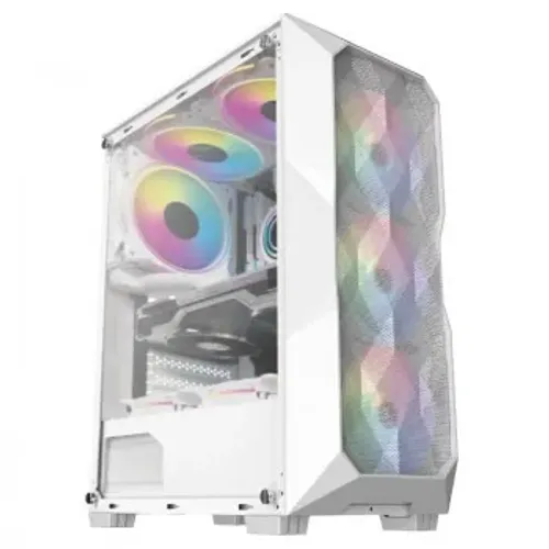 Gabinete Gamer Hayom gb1730, Tampa Lateral de Vidro, Com 3 Fans, Led RGB, Sem Fonte, Branc