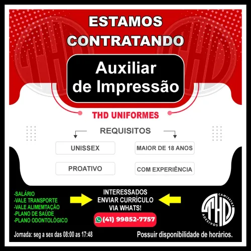 Auxiliar de Impressão, Auxiliar de Arte Finalista, Desenhista de CorelDraw