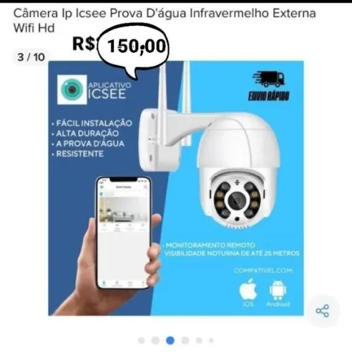 Câmera IP Icsee Prova D'água Infravermelho Externa Wifi HD