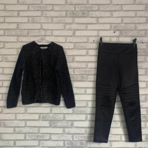 Kit Infantil Cardigã De Lã Pool Kids Preto e Dourado + Calça Legging Preta Tamanho 8