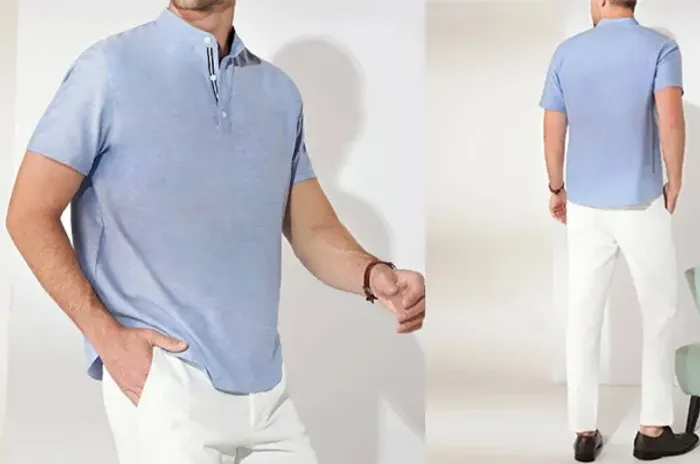 Camisa Masculina Manga Curta Estilo Gola Padre