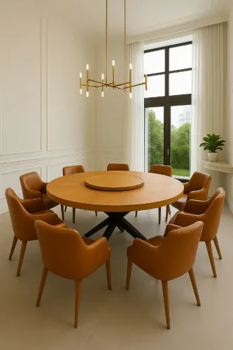 Mesa de jantar redonda em madeira