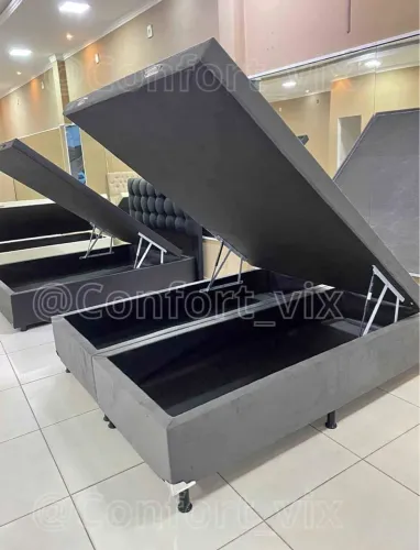 Cama Box Baú Cinza com Amplo Espaço Interno
