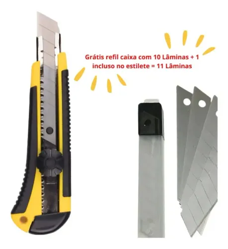 Estilete Profissional Com Trava Giratória 18mm + 10 Lâminas Estilete Profissional Com Trav
