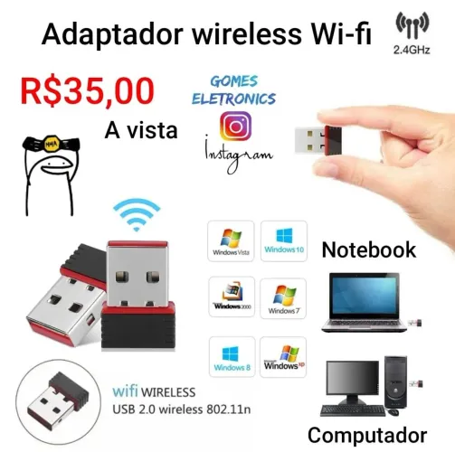 Adaptador Wireless USB 2.4ghz Wifi para PC R$35,00 loja fisica
