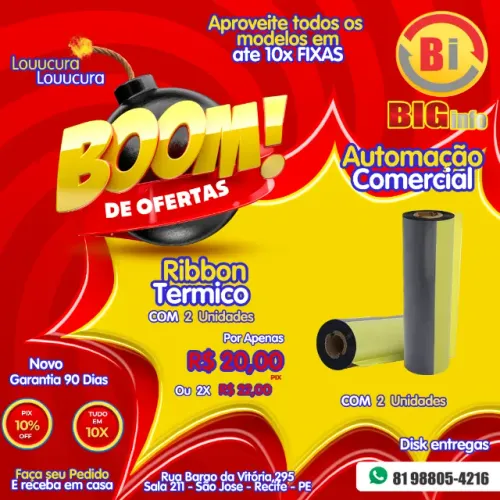 Kit 2 Rolos Ribbon Cera 110x74 Para Impressora Elgin L42 /  Zebra ZD220