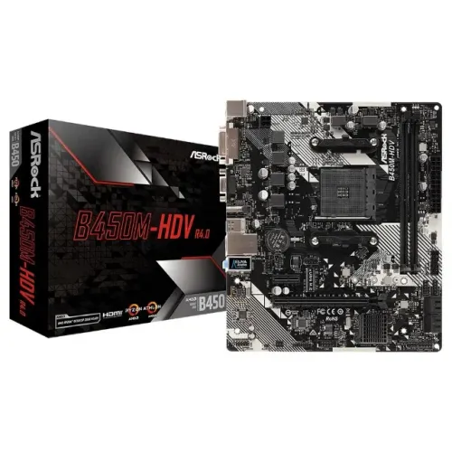 Placa-Mãe ASRock B450M-HDV R4.0, AMD AM4, Micro ATX, DDR4, Preto