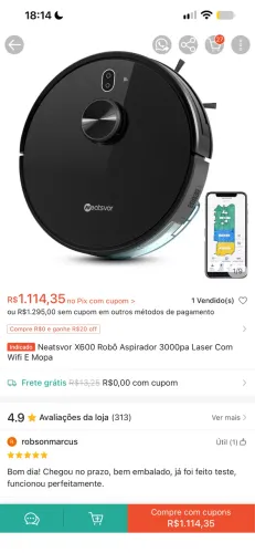 Neatsvor X600 Robô Aspirador 3000pa Laser Com Wifi E Mop