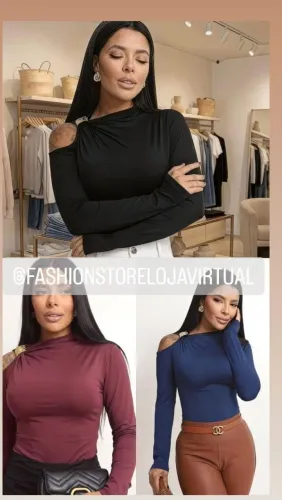 Promoção .Blusa detalhe em fivela manga longa preta, bordo, nude, marrom,branca e azul