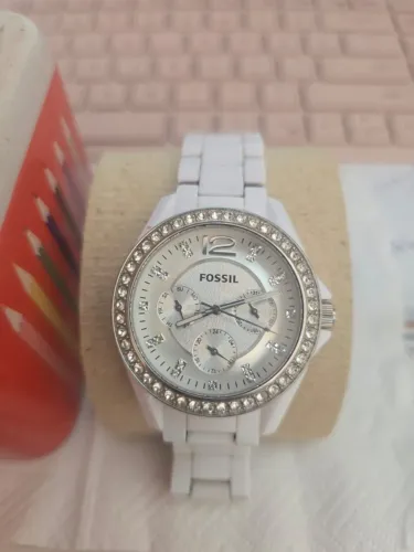 Relógio Fóssil branco com Strass