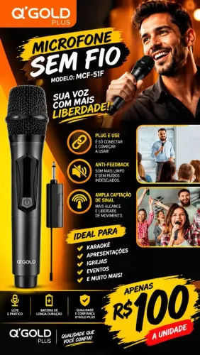 Microfone Sem Fio Gold Plus 