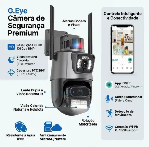 Camera de Segurança Lente Dupla Wi-fi A Prova de Água 