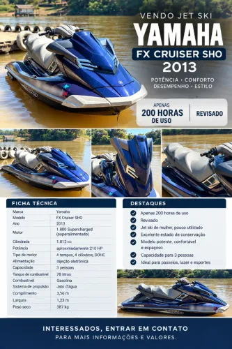 Jet Ski Yamaha FX Cruiser SHO 2013 1.8 Supercharged + Carretinha