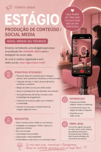 VAGA DE ESTÁGIO EM ONDINA | PRODUÇÃO DE CONTEÚDO / SOCIAL MEDIA (NÍVEL MÉDIO OU TÉCNICO)
