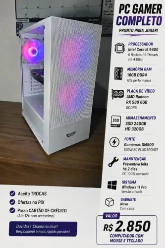 PC gamer com Teclado e Mouse