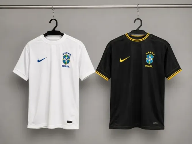 CAMISA DO BRASIL COM ACABAMENTO BORDADO E RECORTES DE ALTA QUALIDADE!