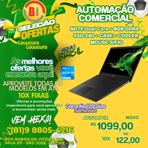 Notebook Acer Aspire  Intel Dual Core / 8GB DDR4 / SSD 256 - Em ate 10x Fixas 