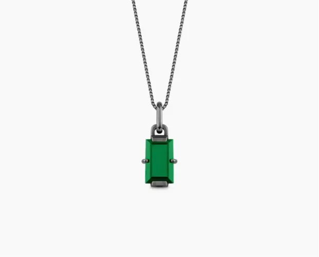 PINGENTE BLACK IRON MAN EM PRATA 925 COM RÓDIO NEGRO E CALCEDÔNIA VERDE+corrente 60cm