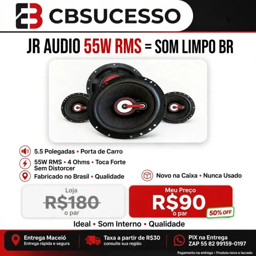 Par Alto Falante JR Audio 5.5 Pol 55W RMS 4 Ohms Novo R$90