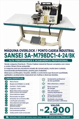 overlock/ponto cadeia, 2 agulhas, 4 fios, Direct Drive, com embutidor de correntinha
