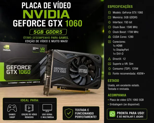 Placa de vídeo gtx 1060 5g