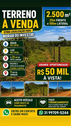 Vendo terreno 2500 metros quadrados por apenas 50 mil grande oportunidade