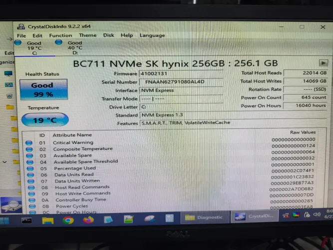 SSD NVME HYNIX DE 256GB 2230