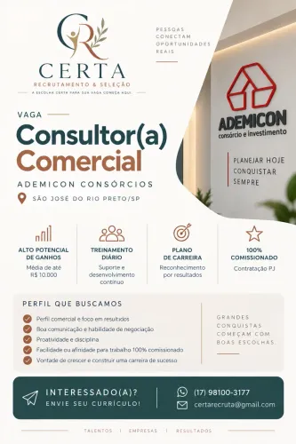 Vaga para Consultor(a) de Vendas