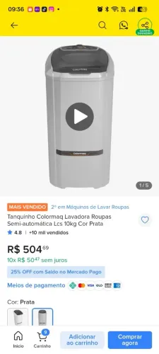 Tanquinho Colormaq Facilima 10kg,
