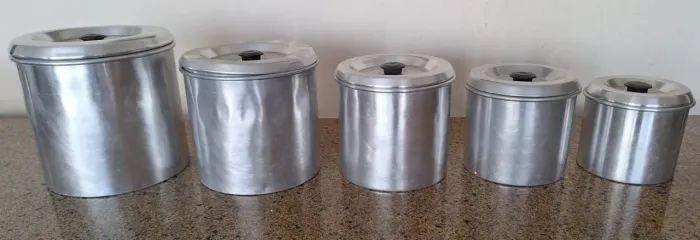 Jogo de Latas - Porta mantimentos - Antigo Alumínio - 5 Peças
