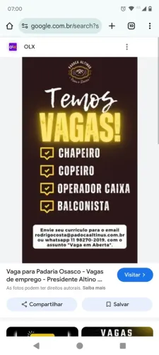 Emprego vagas Cozinheiro, Chapeiro, Caixa, Balconista, Atendente Lanchonete