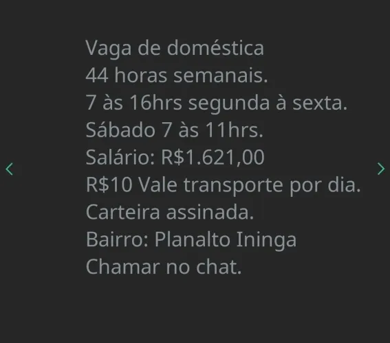 Vaga Doméstica R$1.621,00