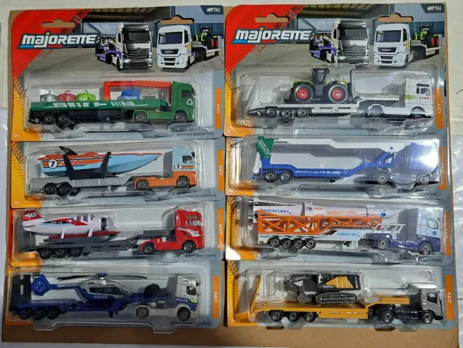 Coleção Completa 8 Caminhões de Transporte Majorette 1:64 Metal 19 Cm C Veículos Lacrados