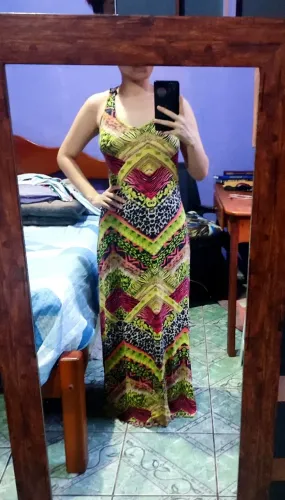 Vestido longo verde estampado (USADO)