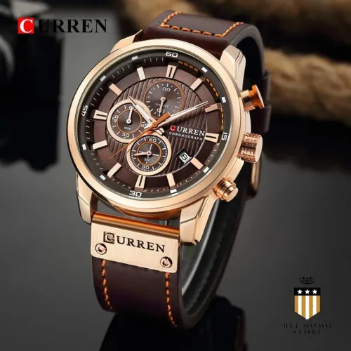 Relógio Masculino Curren Las Vegas - Caixa Inox, Fundo Marrom + Pulseira Marrom