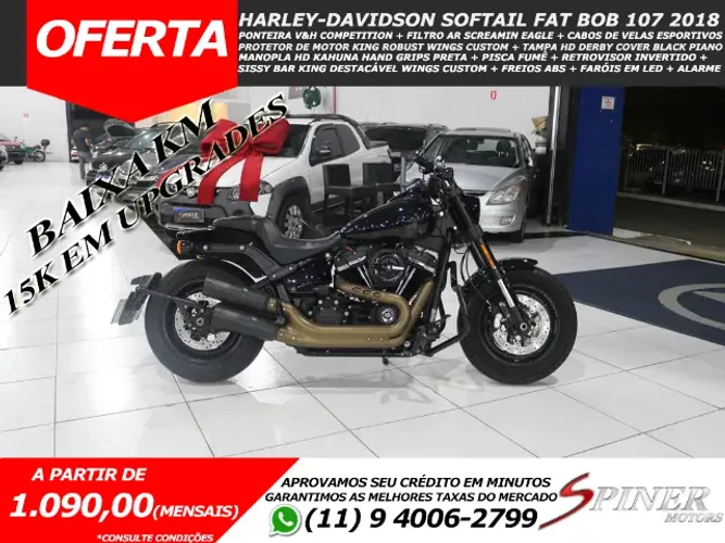 Harley-Davidson Softail Fat Bob 107 1800cc Exclusiva com Muitos Upgrades Baixíssima KM