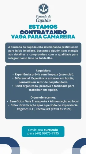 Vaga para o cargo de Camareira no Campeche