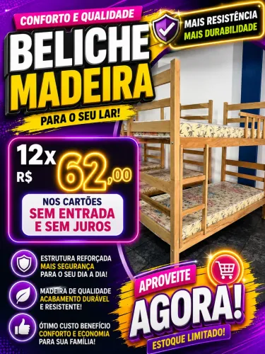 Beliche Madeira R$ 62,00 Mensal Ganhe Entrega e Montagem Grátis Acabamento Verniz