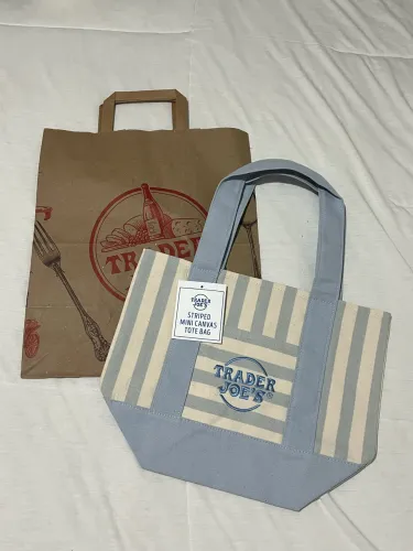 Bolsa Tote Trader Joe?s Listrada - Nova com Etiqueta Azul
