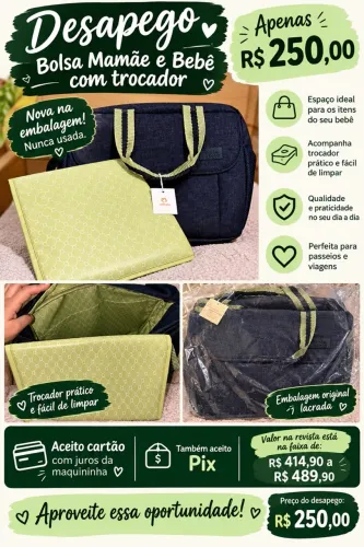 Bolsa MAMÃE BEBÊ + TROCADOR NOVA (nunca usada)