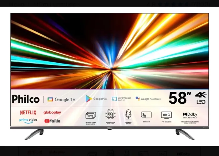 Smart TV Philco 58" 4K UHD P58KGA com Google TV