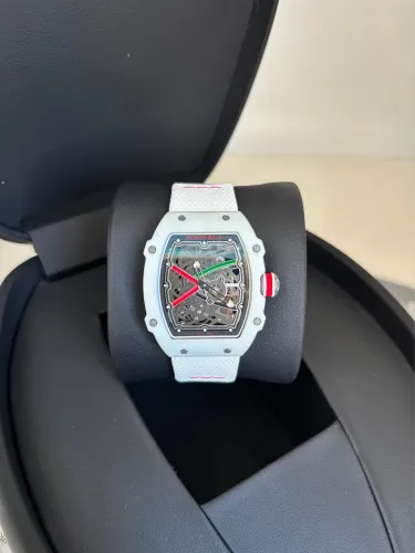 Relógio Richard Mille Premium Skeleton Bateria Branco e Azul Caixa Fininha