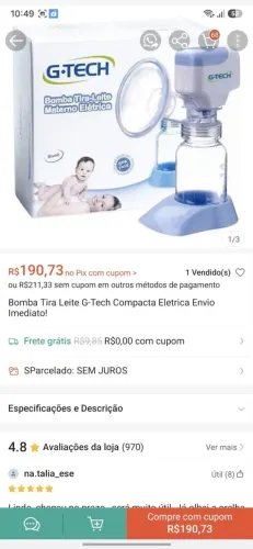 Bomba extratora de leite Gtech 
