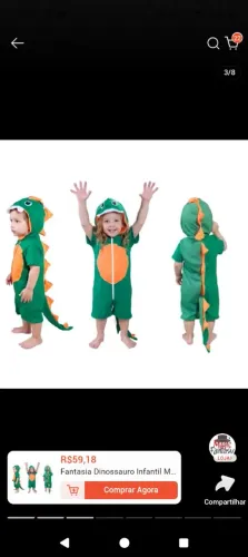 Roupa dinossauro de 2 a 3 anos