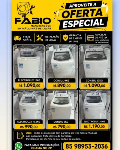 Máquinas de lavar 9kg a 14kg aparti de R$ 790 incluso (frete+instalação no local+garantia)