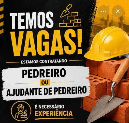 Vagas para pedreiro ou auxiliar de pedreiro
