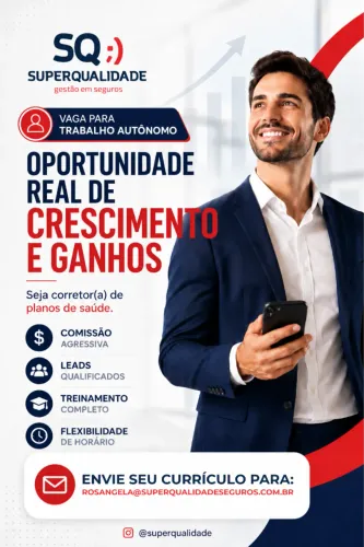 Vaga para Corretor(a) de Planos de Saúde - Trabalho Autônomo