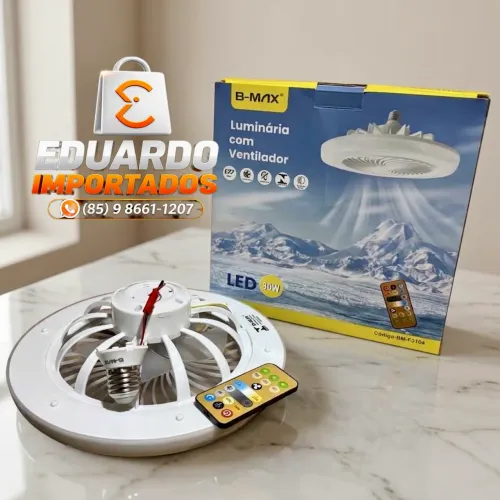 Ventilador de Teto de Bocal (E27) com Luminária LED 30W e Controle Remoto