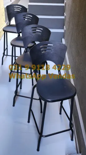 Banqueta Alta Para Bancada Balcão Loja Lanchonete Gourmet Preta Nova Entrega Grátis para B