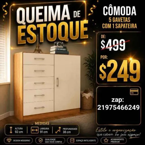 Cômoda 5 Gavetas com Sapateira Promoção